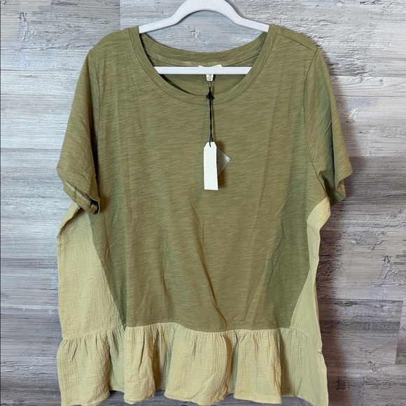 Cotton Bleu Boutique Women's Short Sleeve Mixed Media Top - Picture 1 of 3